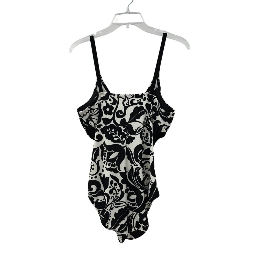 Speedo One Piece Swimsuit Womens 14 Used Black Ivory Floral 7225349 - Picture 2 of 16